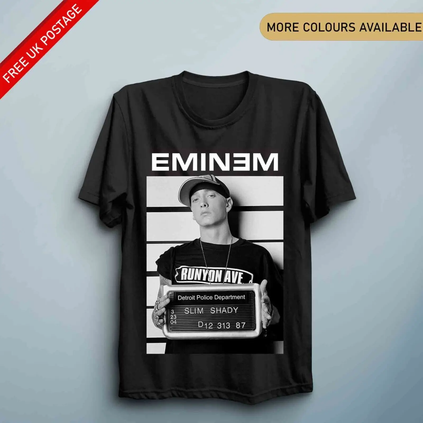 Eminem TShirt Unisex Slim Shady Mugshot T Shirt 100% Cotton Gangster Rap