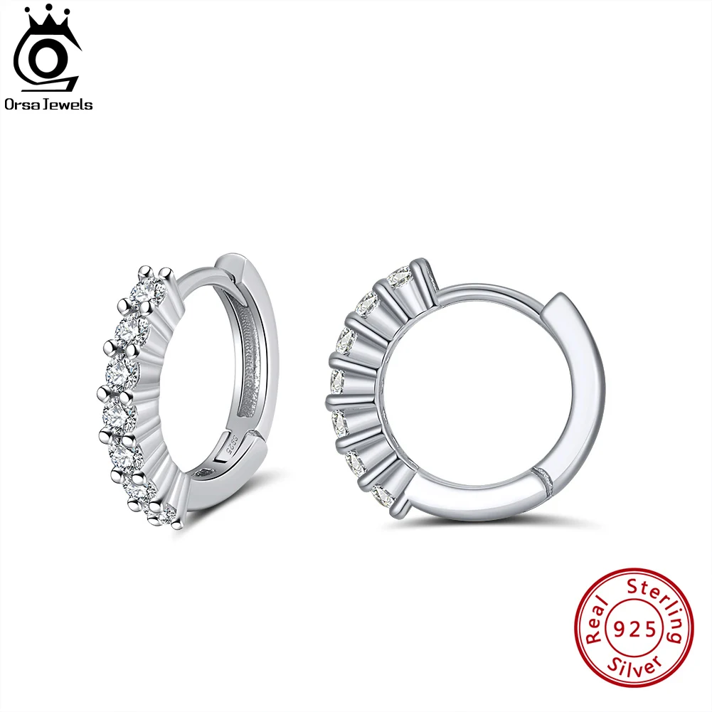 

ORSA JEWELS 925 Silver Mini Hoop Earrings for Women Girls with Cubic Zirconia Fashion Brief Round Earings Jewelry Gifts APE55