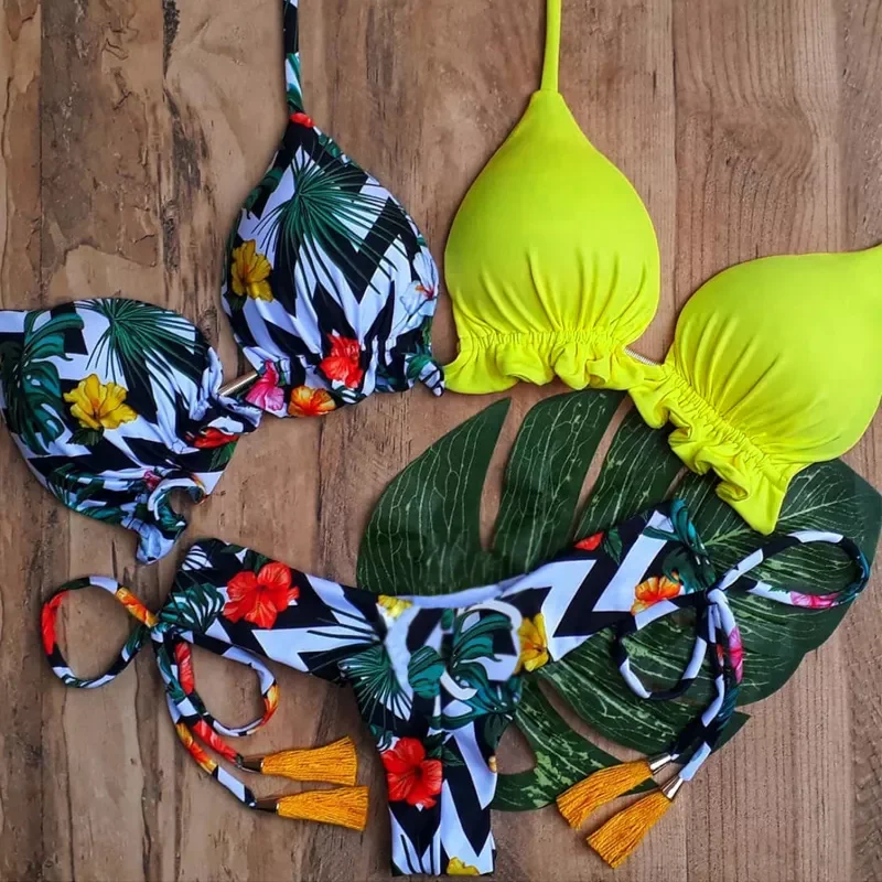 

Sexy Biquini Floral Print Bikini Thong Biquinis Feminino Maio New Bikinis Beach Outing Swimsuit 3 Piece Bikini Set Swimwear New