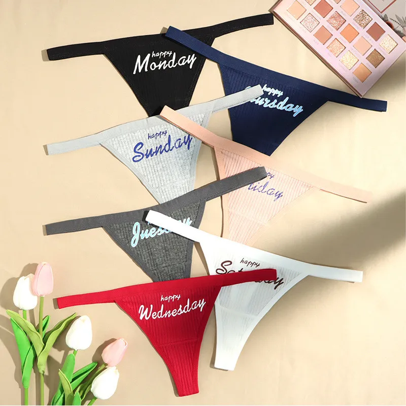 

7 шт./партия, женские хлопковые трусы-стринги с надписью «понедельник-воскресенье»