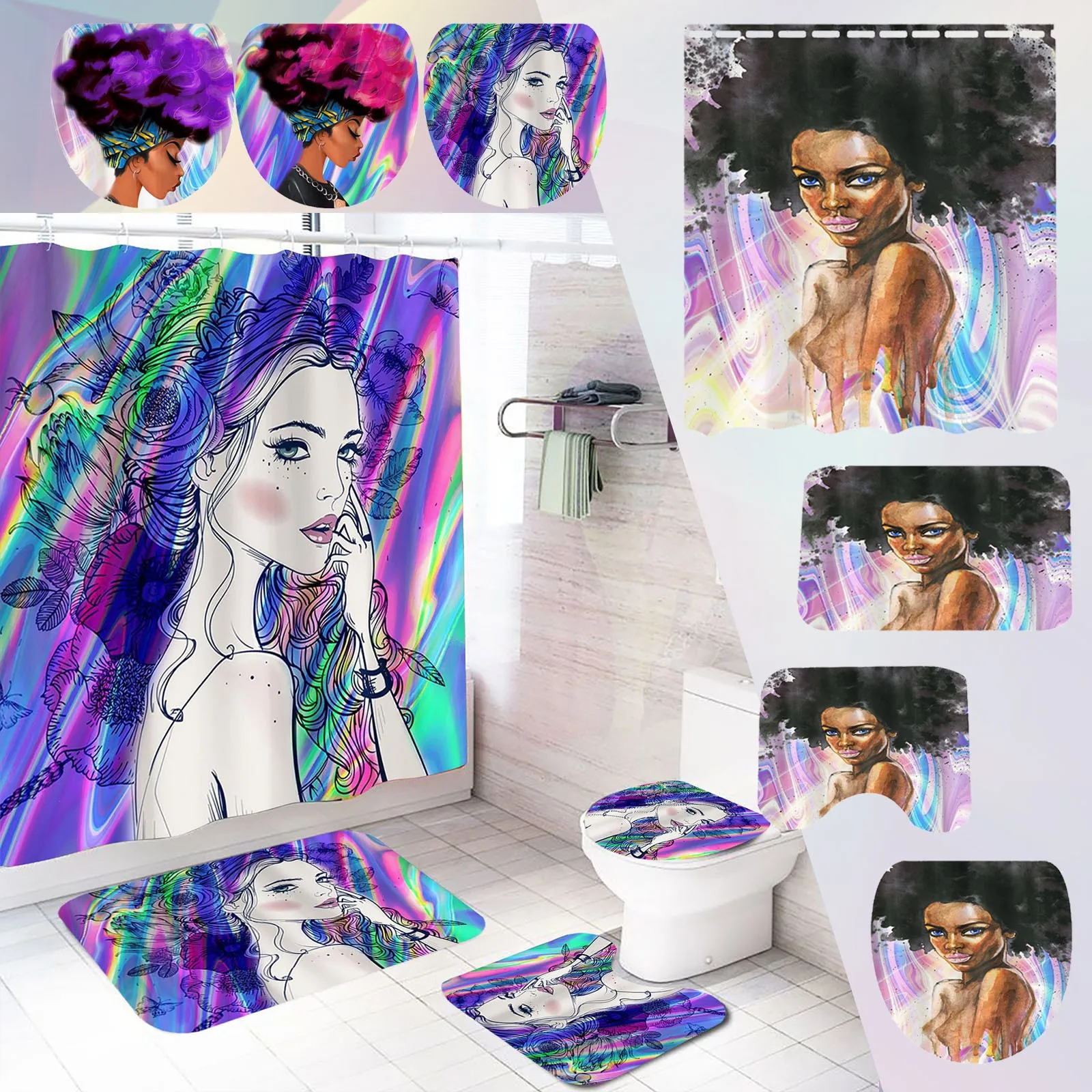 

Shower Curtain And Hooks And Liner Set And Bath 4PCS Shower Curtain Mat Rugs Cover For Teal Shower Curtains for Bathroom Fabric