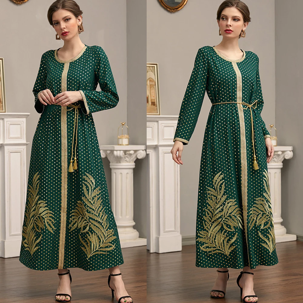 

Ramadan Eid Gold Stamping Abaya Ethnic Embroidery Muslim Women Long Maxi Dress Clothing Dubai Arab Party Gown Jilbab Vestidos