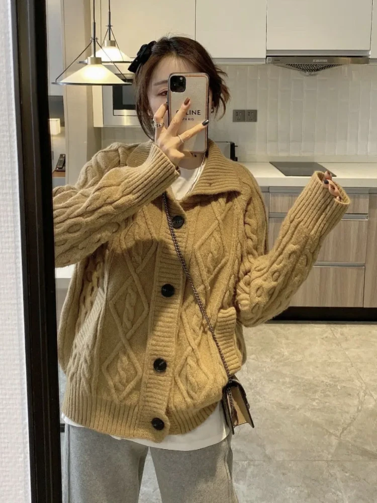 

Свитер, пальто, женская осенне-зимняя новая одежда для улицы, свободный плотный вязаный кардиган оверсайз, женские топы, вязаный Укороченны...