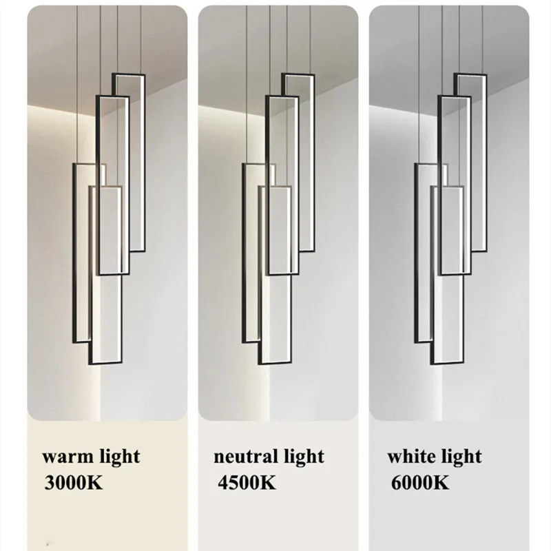 

Modern Black Rectangle Led Chandelier Lighting Living Room Decor Led Chandeliers Lamp Loft Stair Hanging Light Fixture Luminaire