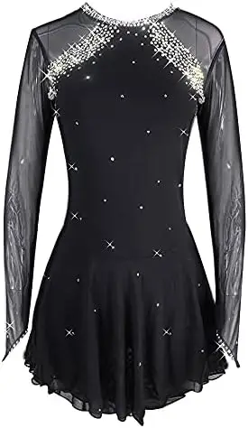 

Черный женский костюм для катания на коньках, простое платье для фигурного катания, модель женской модели