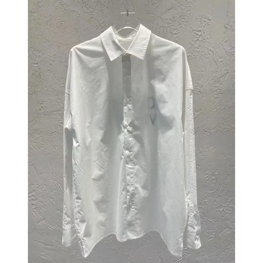 

Fashion Classic Trendy Luxury Design Spring / Summer 22 New Back Wrinkle Embroidery Letter Lapel Long Sleeve Shirt Women