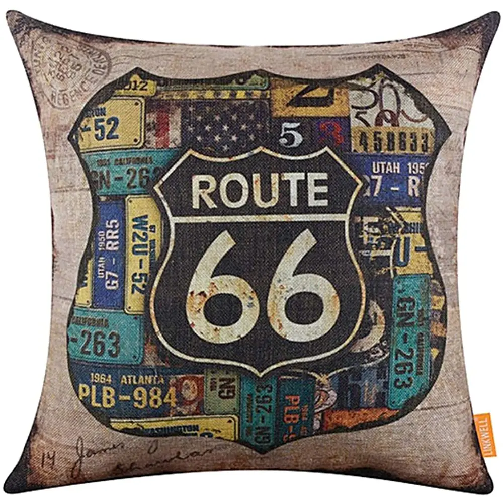 

Shineweb 17.7" x 17.7" Vintage American Map Route 66 Linen Pillow Case Cushion Cover Sofa Bed Car Cafe Pub Home