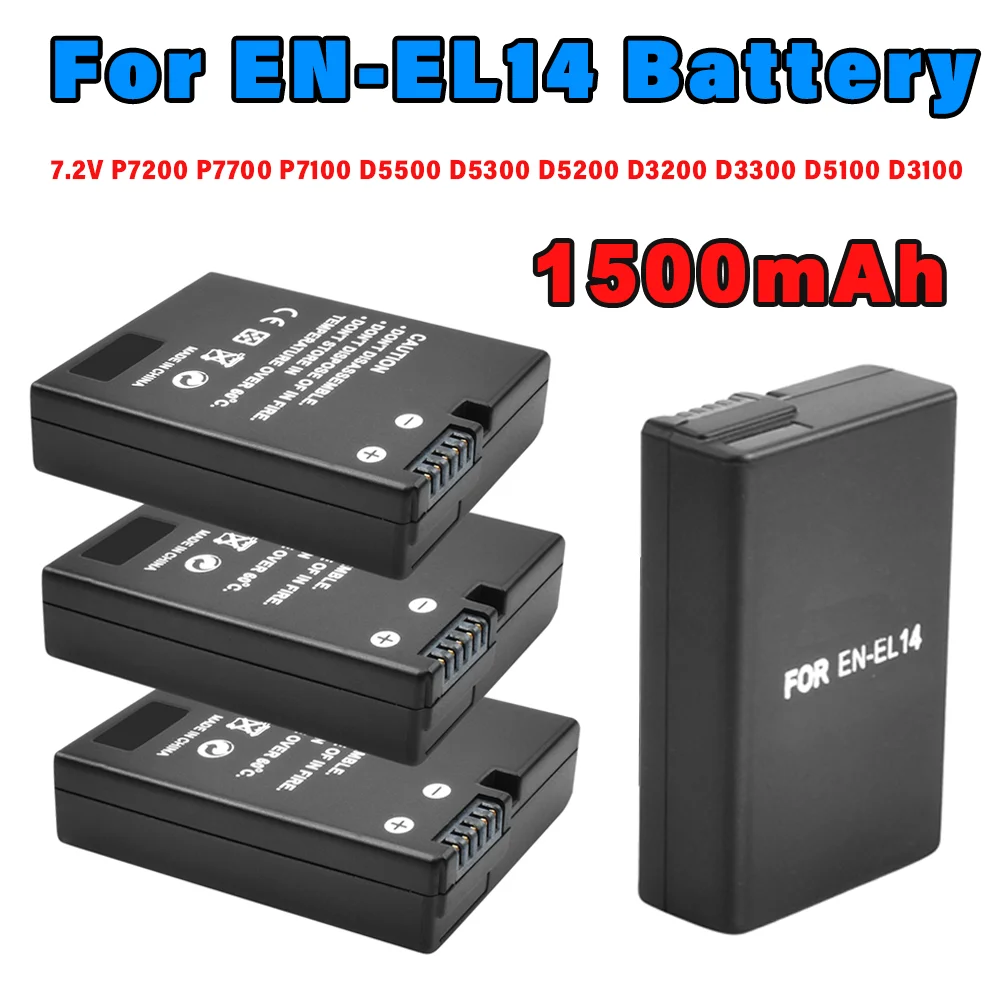 1500mAh EN-EL14 EN EL14 Li-ion Camera Battery LED USB Charger For Nikon D3100 D3200 D3300 Rechargeable Battery for Nikon 7.2V