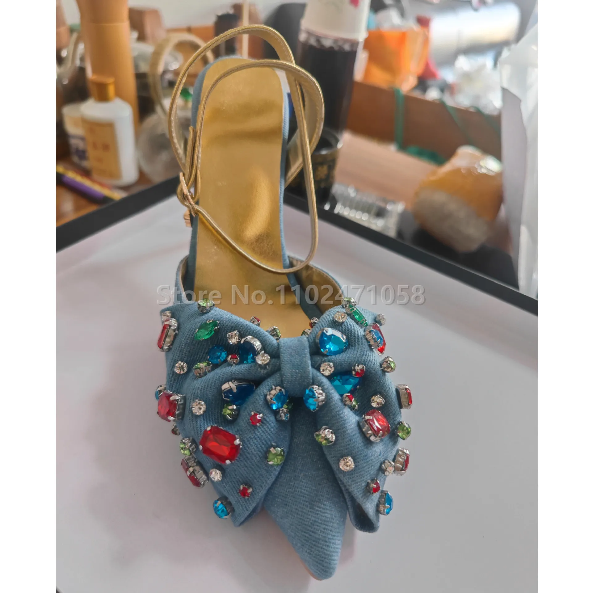 

Butterfly Knot Rhinestone Pointed Toe Thin Heels Women Sandals Fashion Catwalk One Strap Hight Heels Ladies Summer Party Shoes