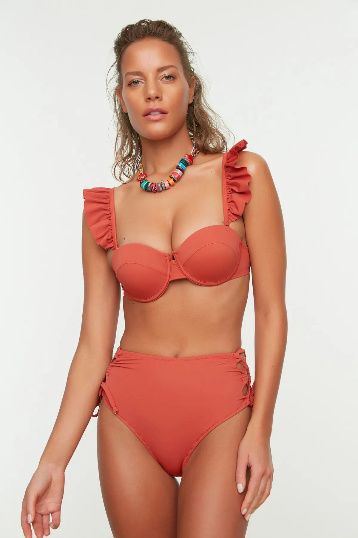 

Women's Bikini Tile Tie Detailed High Waist Bikini Bottoms Swimwear Lady Swimsuit 2022 Summer New Pushup Bikinis