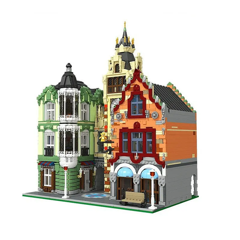 Уличные часы башня площадь с 11 куклами MOC Модульные строительные блоки модель 89103