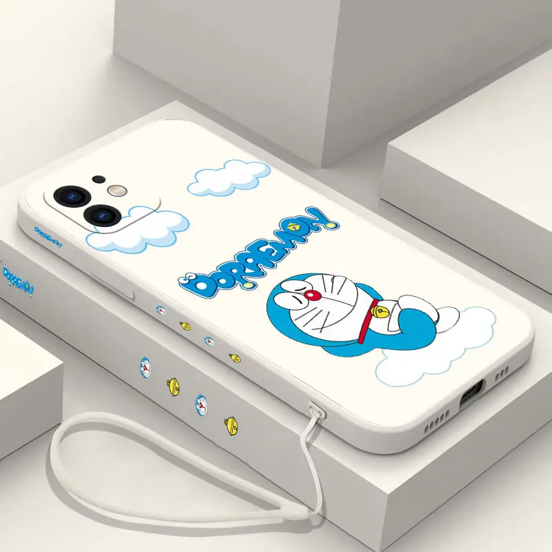 

Cartoon Doraemon Phone Case For Samsung Galaxy S23 S22 S21 S20 Ultra Plus FE S10 4G S9 S10E Note 20 10 9 Plus With Lanyard Cover