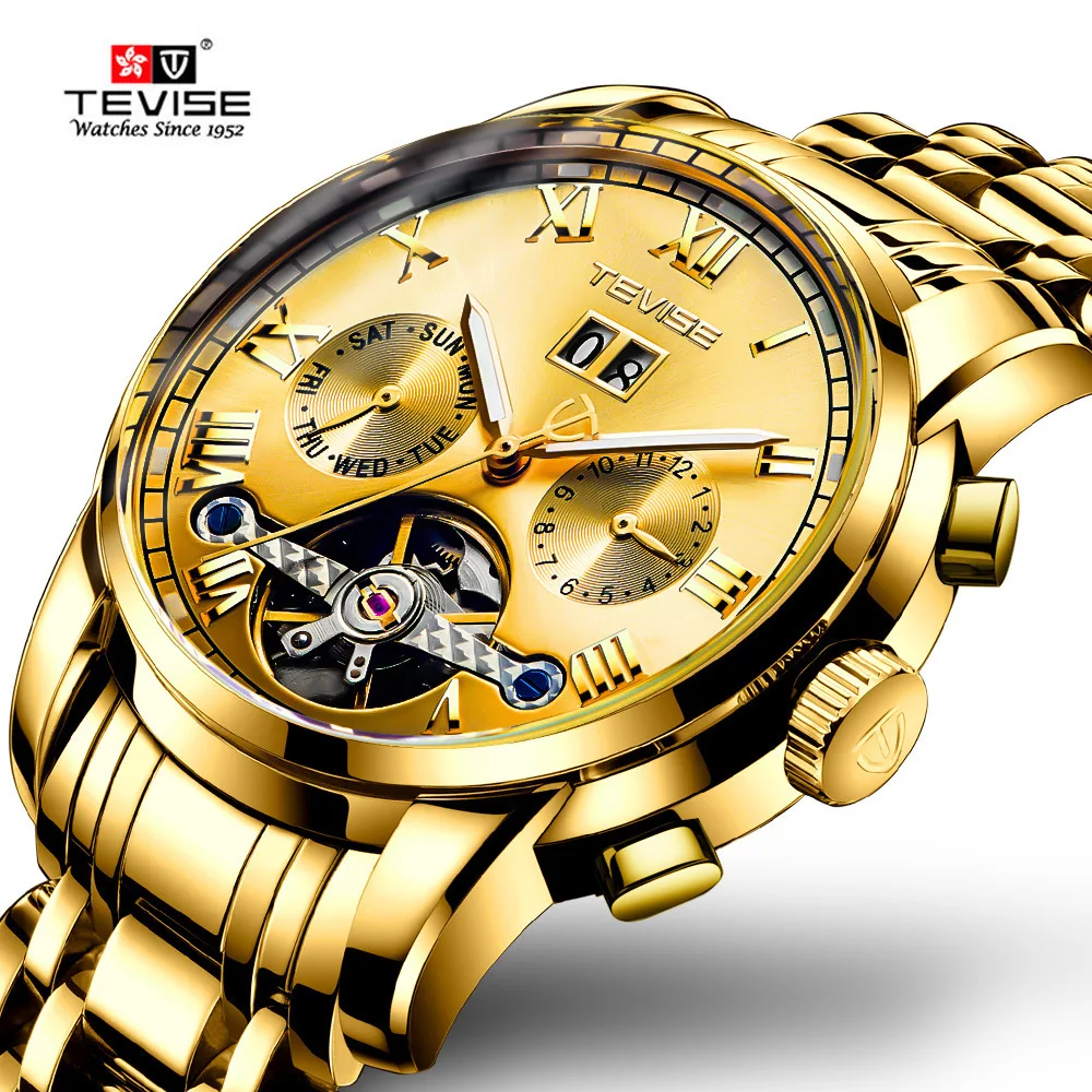 

2022 Tevise New Mechanical Watch Stainless Steel Fashion Men's Watch Luminous Waterproof Hollow out Watch Men's Wholesale，W340TG
