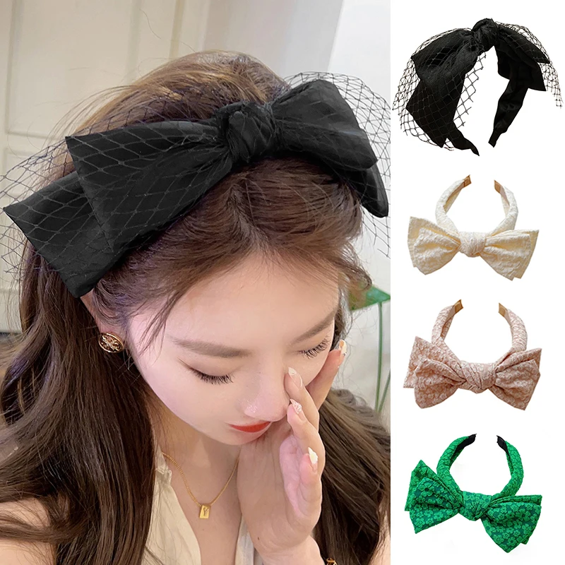 

French Women Headband Big Bowknot Headwear For Adult Flower Cloth Turban Headdress Female Hair Accessories Hairbands