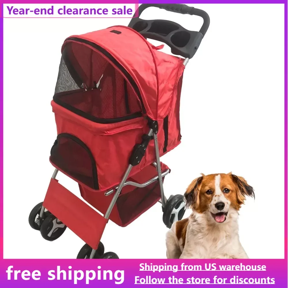 

Storage Basket Pet Cart Cup Holders 4-Wheel Pet Stroller for Small/Medium Sized Dogs Lockable Wheels Free Shipping Products Home