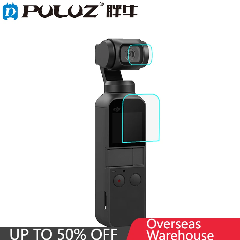 

2 шт. PULUZ HD закаленное стекло для защиты объектива + пленка для экрана для DJI OSMO Карманный карданный подвес