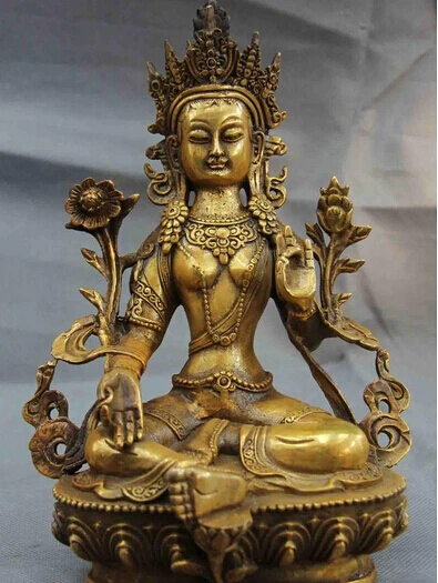 

Fast shipping Tibet Buddhism Temple Copper Bronze Green TaRa Kwan-Yin Guan Yin Buddha Statue