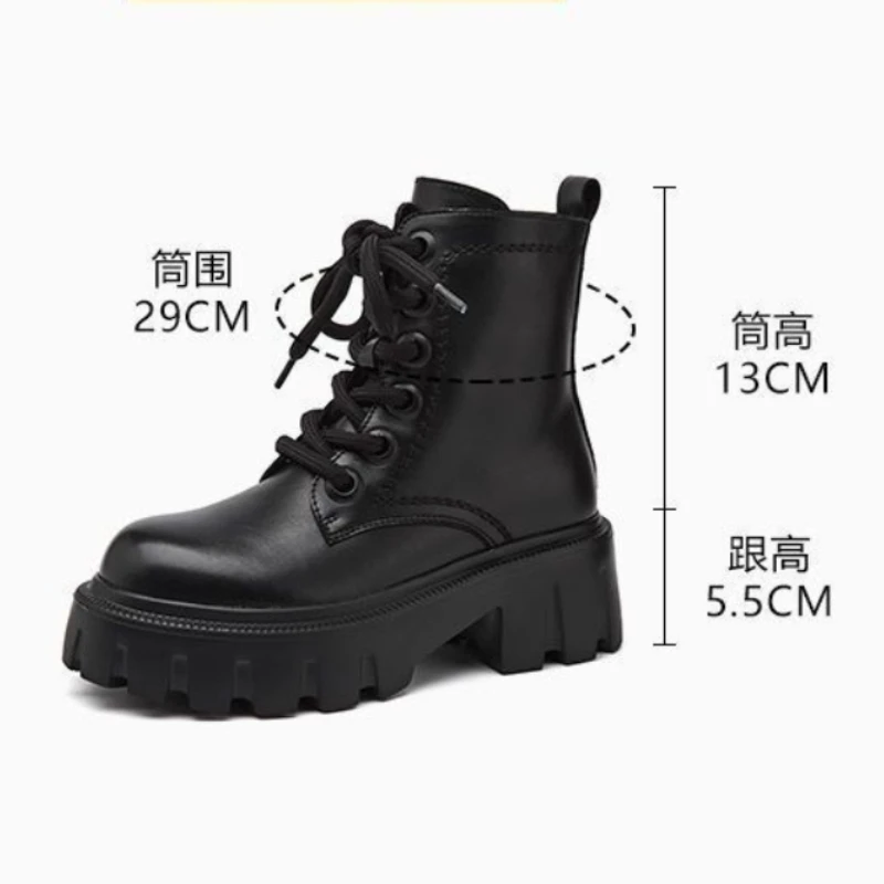 

Women's Motorcycle Boots 2022 Autumn Winter New Fashion Round Toe Cute Short Leather Boots Ladies Casual Platform Goth Shoes