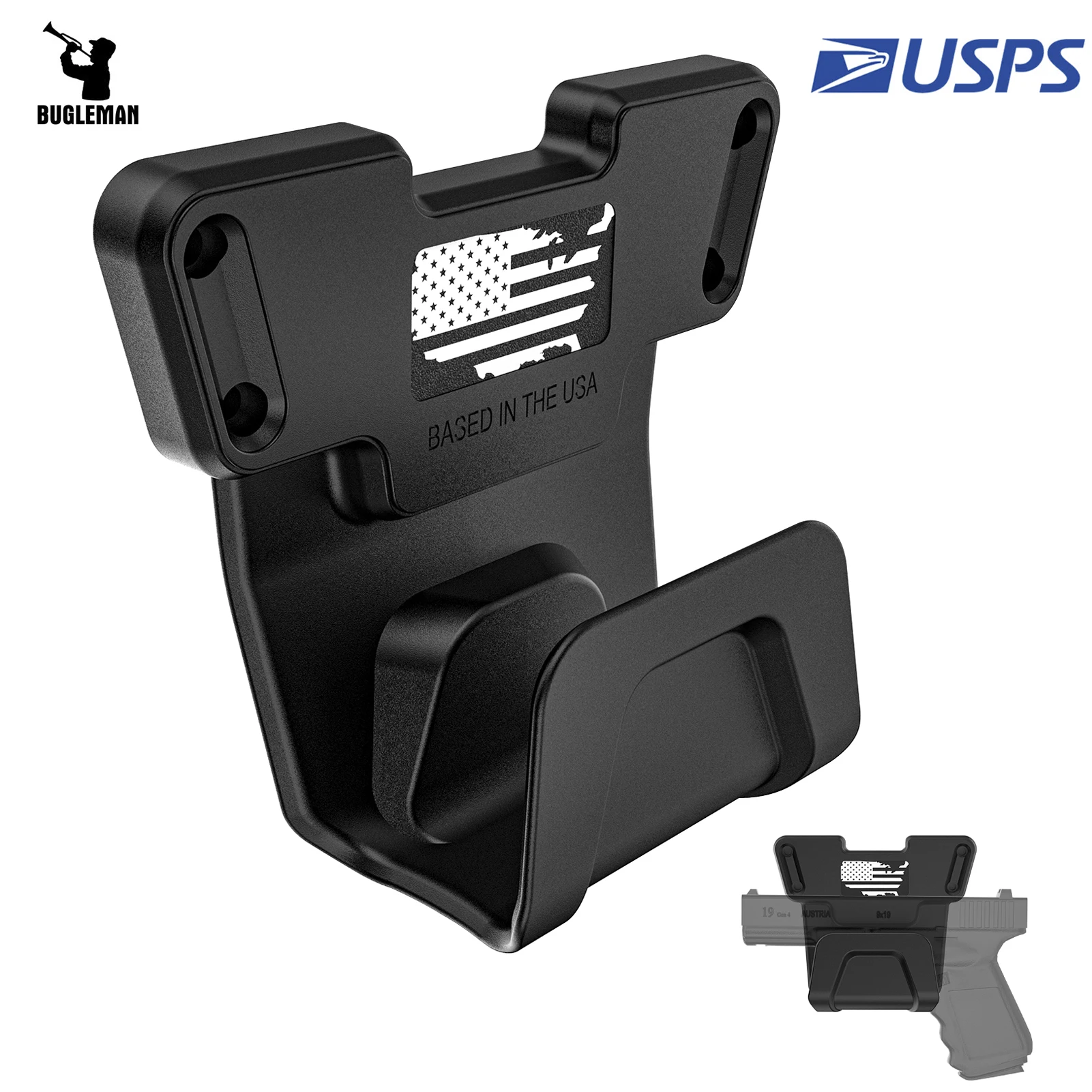 

Bugleman USPS Magnetic Gun Mount with Safety Trigger Guard Protection 60lbs Gun Magnet Mount Holster for Pistol