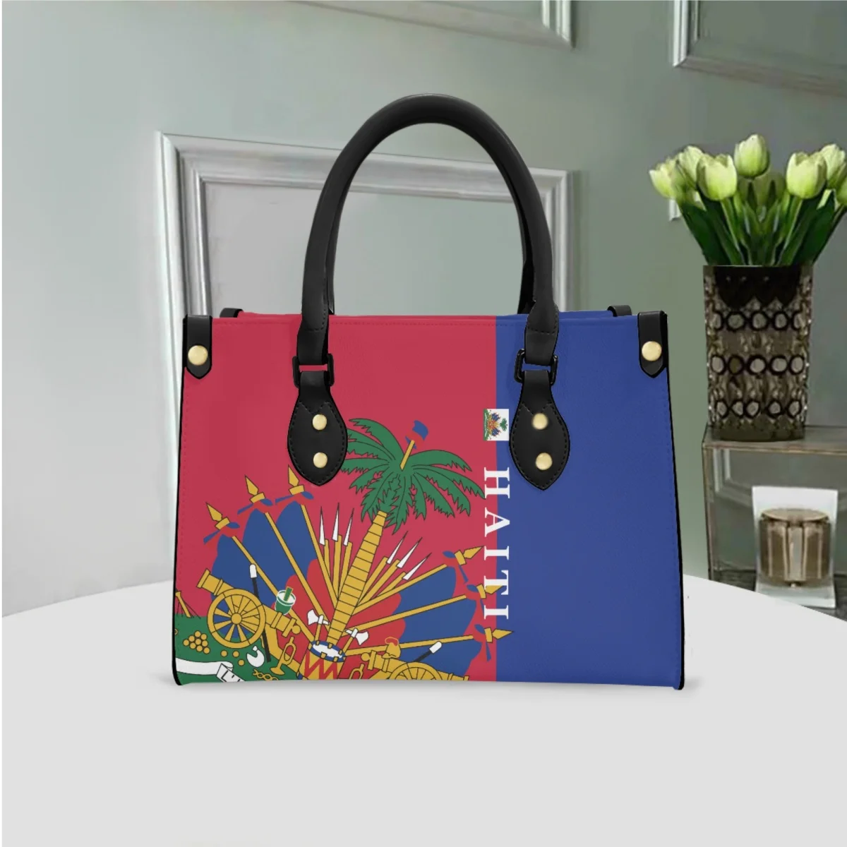 

FORUDESIGNS National Flag Haiti Handbags Ms. PU Blue Red Totes Bags Luxur Ladies Outdoor Wrist Bag Noble Shopper Original