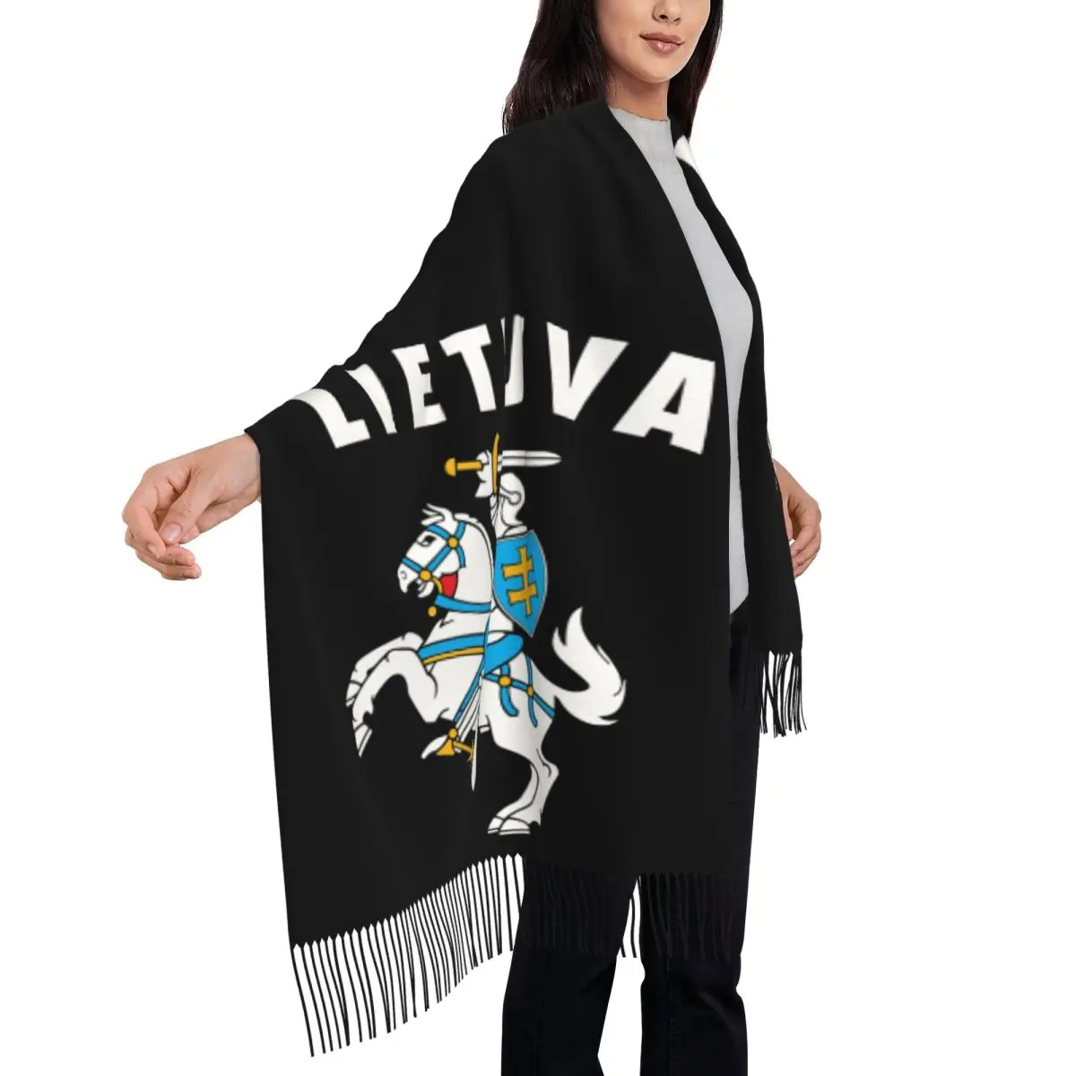 На заказ Lietuva Литва Герб Шарф с кисточками Женский мягкий платок Женские