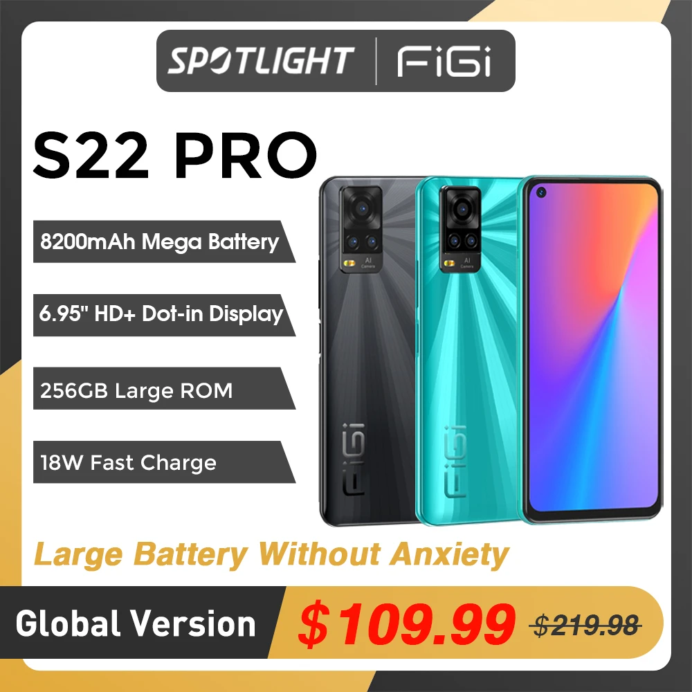 

[World Premiere] FIGI S22 PRO Smartphone 256gb Cell Phones 8200mAh Mobile Phones 6.95" HD+ Display 18W Fast Charge 24MP Camera