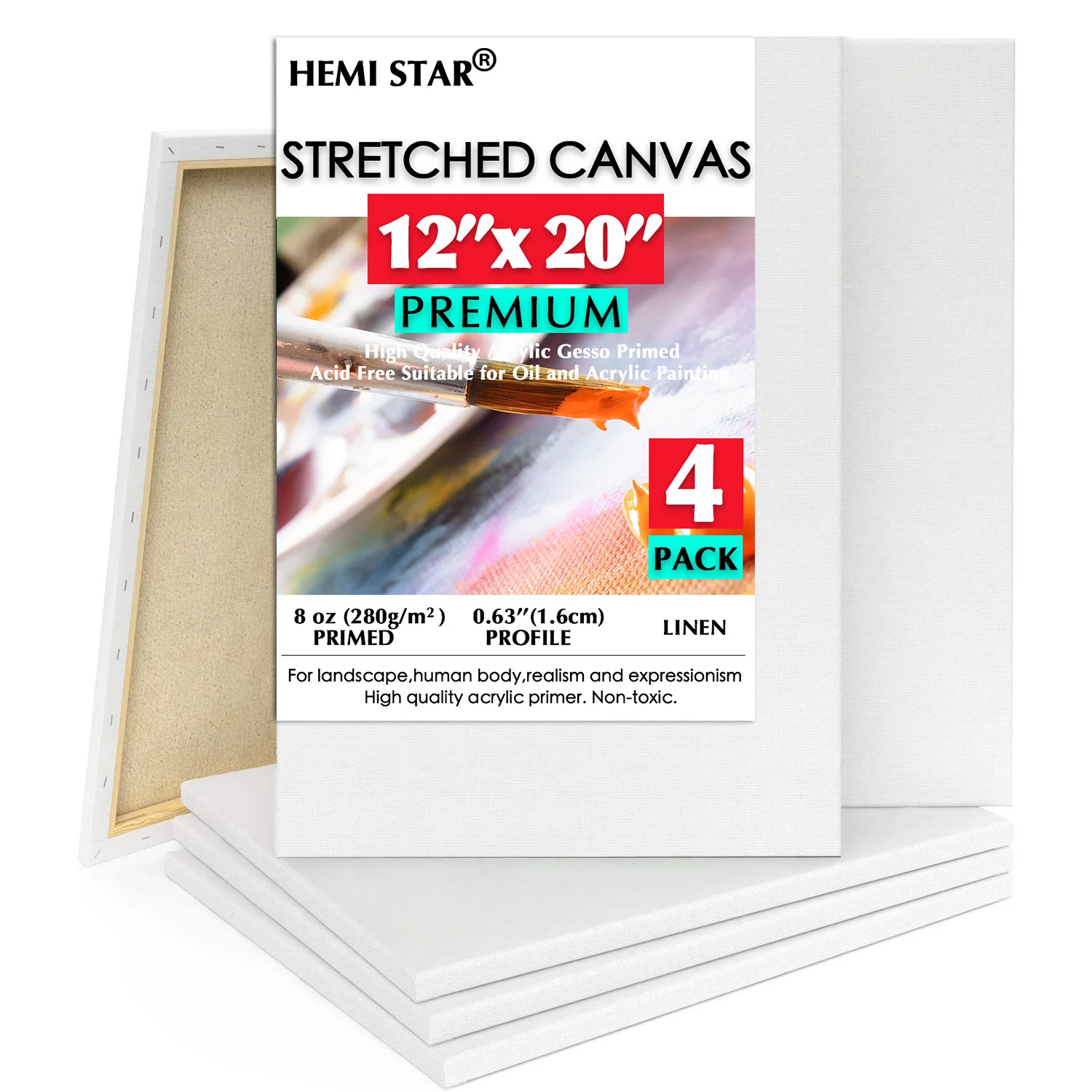 

4 Pack Stretched Canvases for Painting Linen Blank Canvas 30x50cm-11.8x19.7in Blank Canvas Boards for Painting 8 oz Gesso-Primed