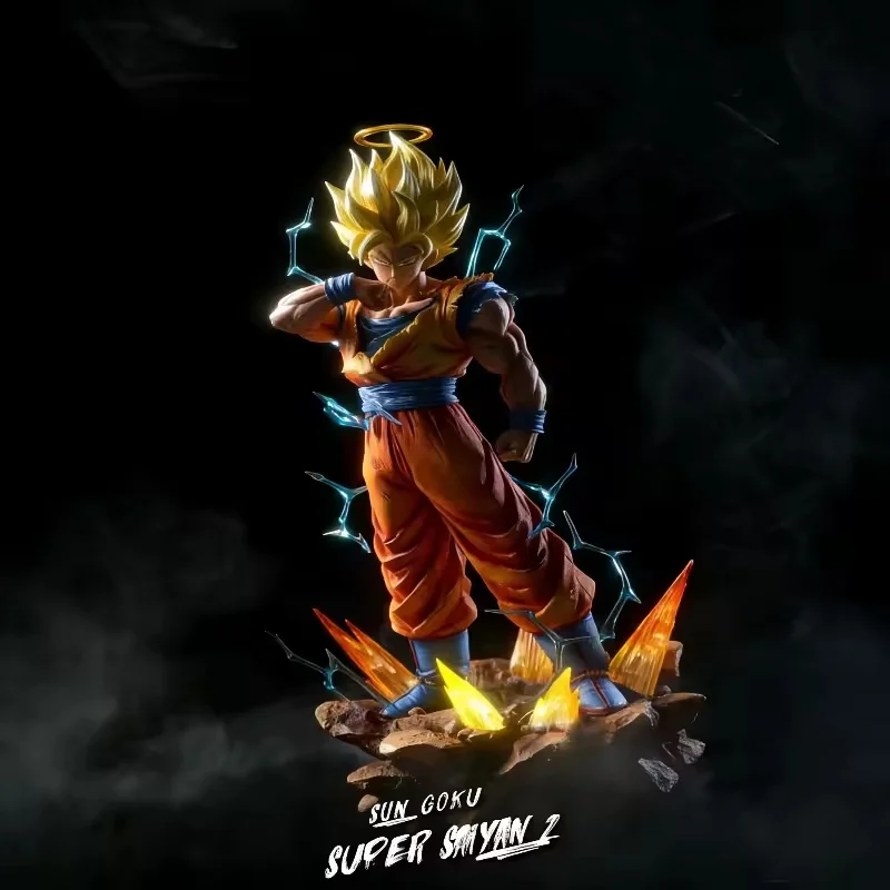 Фото Dragon Ball Z Son Goku Ssj2 Фигурка Led Base Super Saiyan 2 Goku Фигурки 30 см Коллекционная модель из ПВХ Детская игрушка Рождественский подарок №2