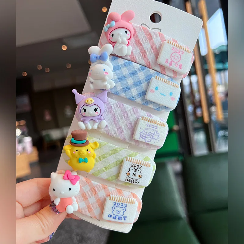 

Sweet Hairpin Cute Cartoon Cartoon Big White Dog Cat with Standard BB Clip Plaid Fabric Fresh Broken Hair Side Clip Headdress