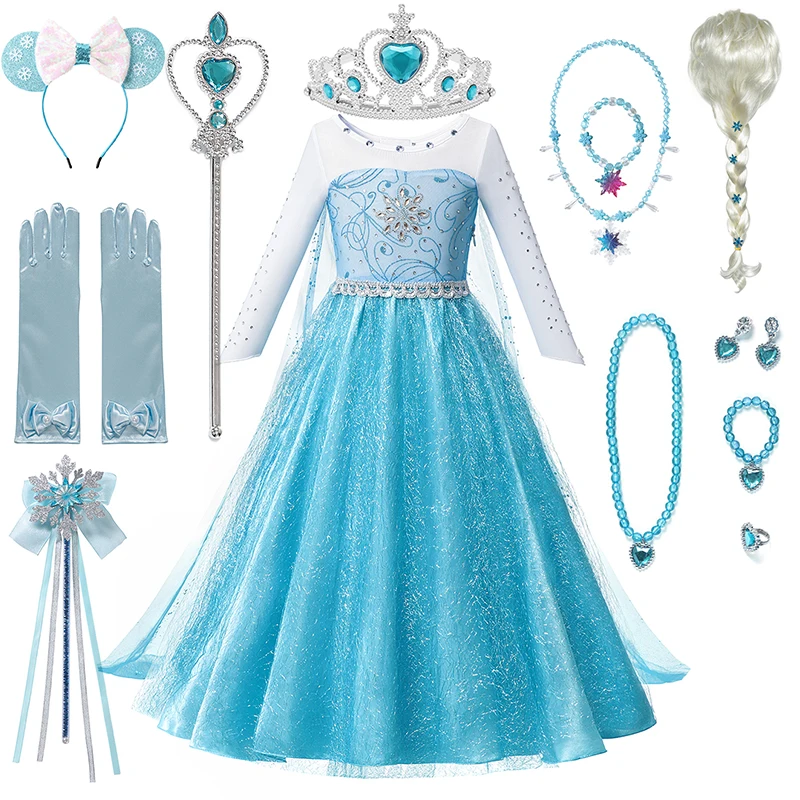 

Disney Fancy Girls Snow Queen Princess Dress Kids Halloween Party Cosplay Costume Children Elsa Anna Dress Vestidos Disfraz