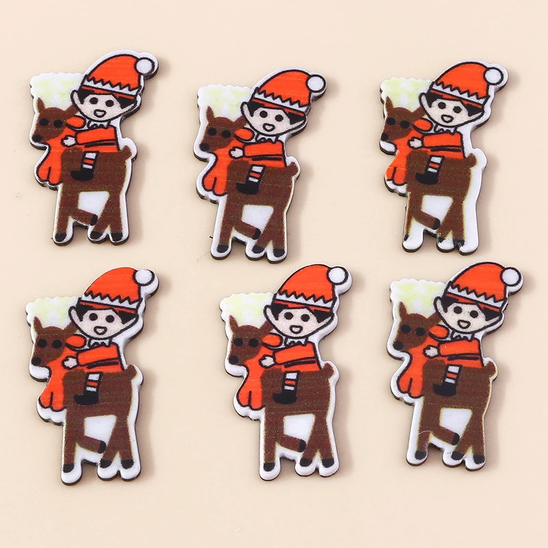 

10pcs Acrylic Slices Christmas Charms Resin Boy and Deer Resin Flatback Cabochons Xmas Home Decoration Hanging Pendants