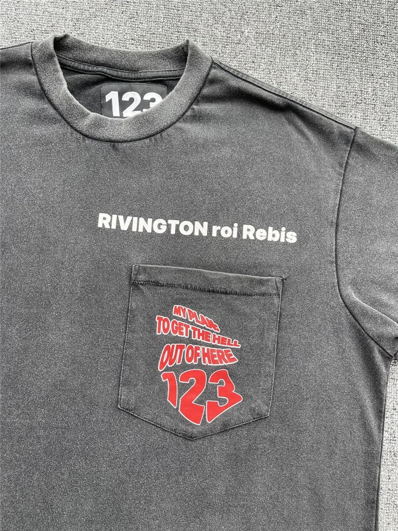 

Shirt 23ss RRR-123 T Men Women 1:1 Best Quality Distressed Destruction Washed Letter Print Pocket T-Shirt Tops short sleeves Tee