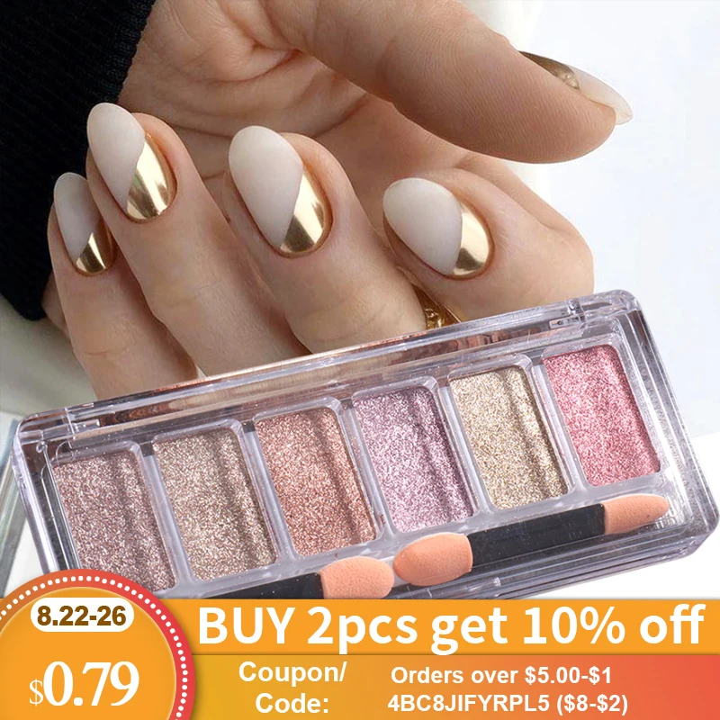 4 or 6 Colors Metallic Nails Chrome Solid Magic Mirror Powder Rose Gold Pink Glitter Nail Art Gel Polishing Pigments LA1933-1