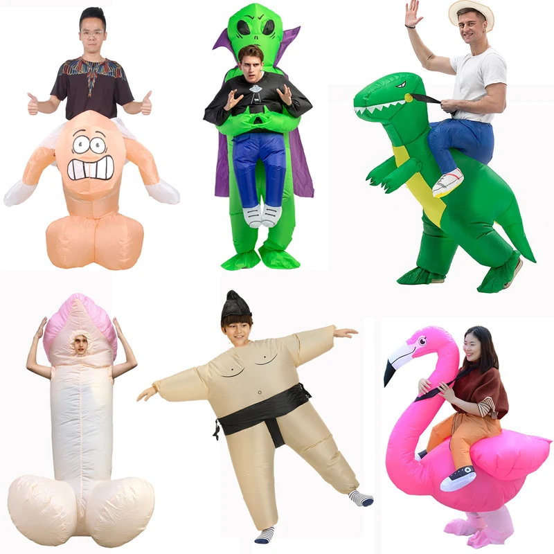 Penis Inflatable Costume Cosplay Sexy Funny Blow Up Suit Alien Flamingo Fancy Dress Halloween Party Costume Adult Dick Jumpsuit