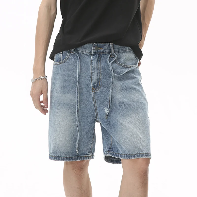 

Джинсовые шорты SYUHGFA мужские с прямыми штанинами, свободные повседневные штаны из денима, модная уличная одежда в Корейском стиле, с ремнем, лето 2023