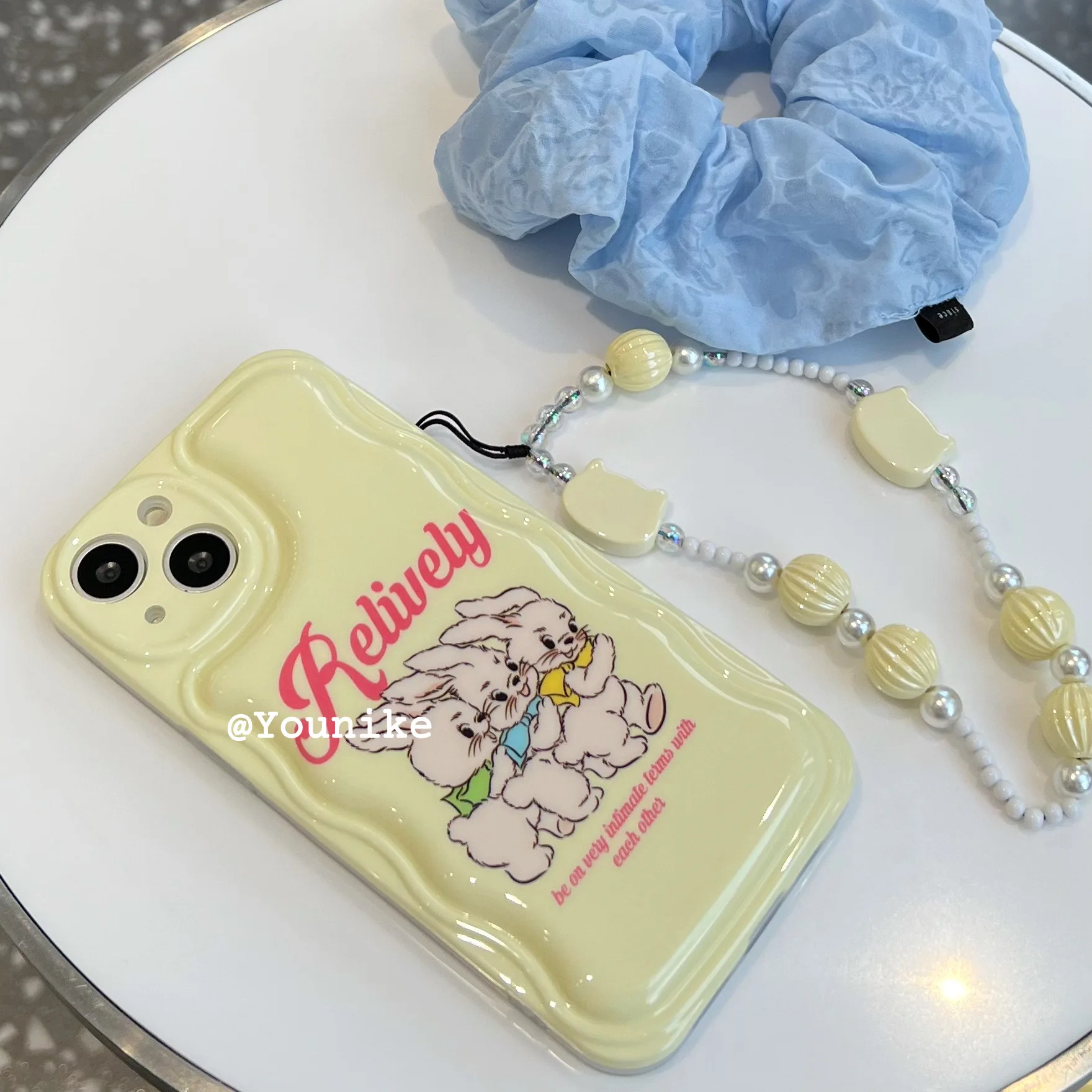 Korean Ins Cream Yellow Rabbit Beaded for iPhone 13pro/12Promax Apple 11/XR Phone Case