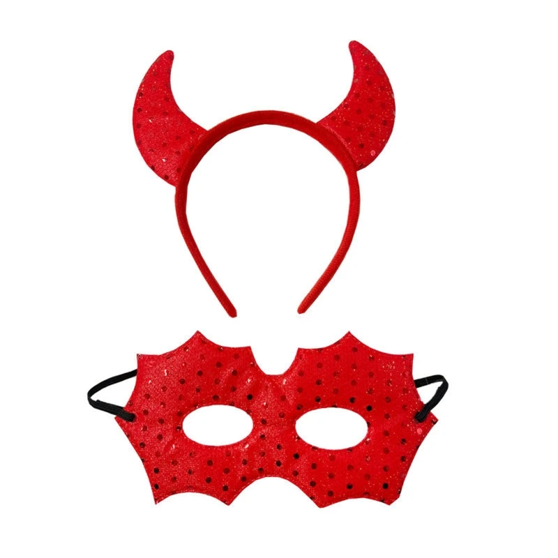 

Halloween Devil Costume Set Devil Horn Headband Mask Cosplay Accessories for Carnival Themed Party Prop Costume Decor