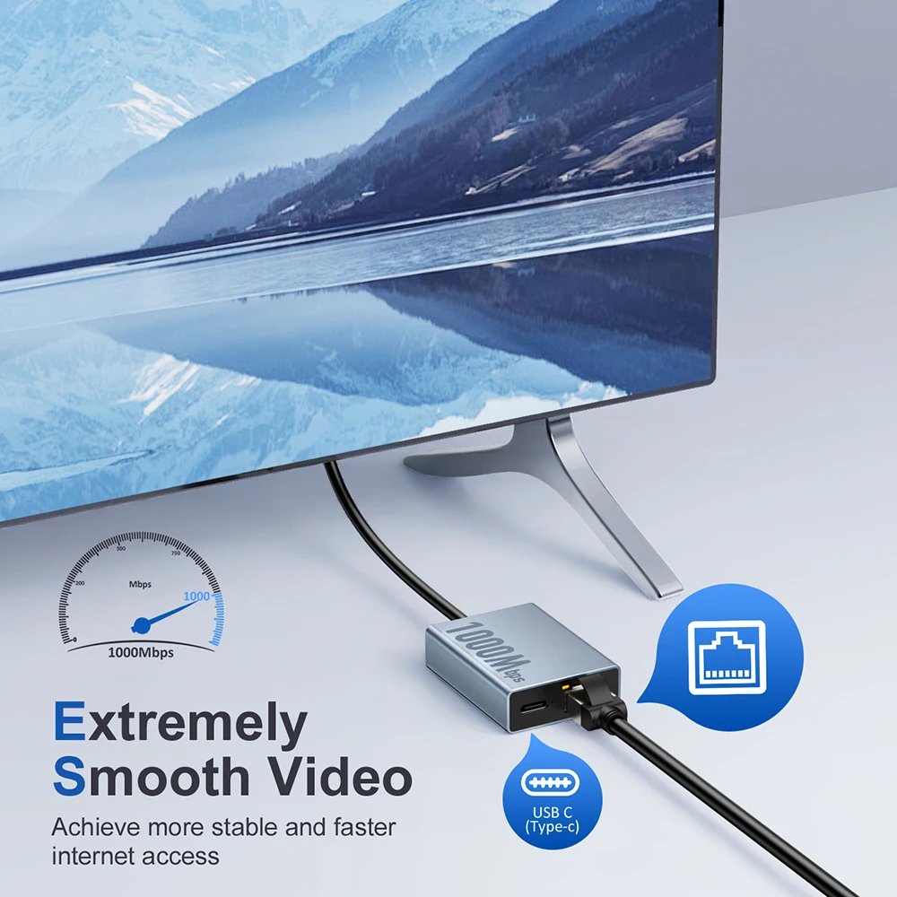 Ethernet-адаптер Goelely 2025 USB Type C для Chromecast с Google TV RJ45 1000 Мбитс Ethernet-адаптером Plug & Play для Smart TV (art.: 3920cc810add5) - 3920cc810add5