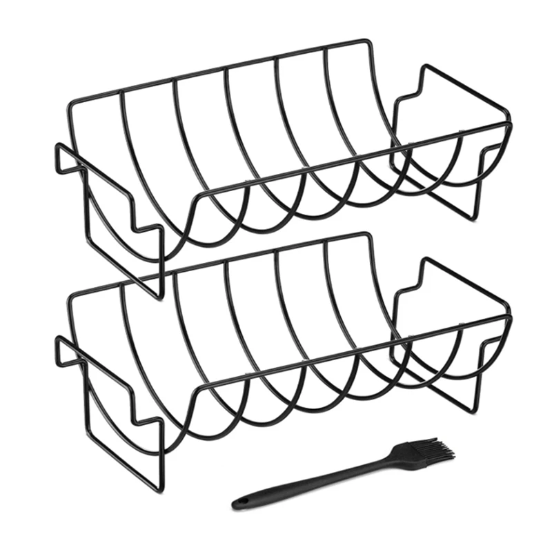 

2 шт., подставка для гриля с кисточкой для барбекю, подставка для ребер для курения, подставка для 6 ребер, антипригарная подставка для барбек...