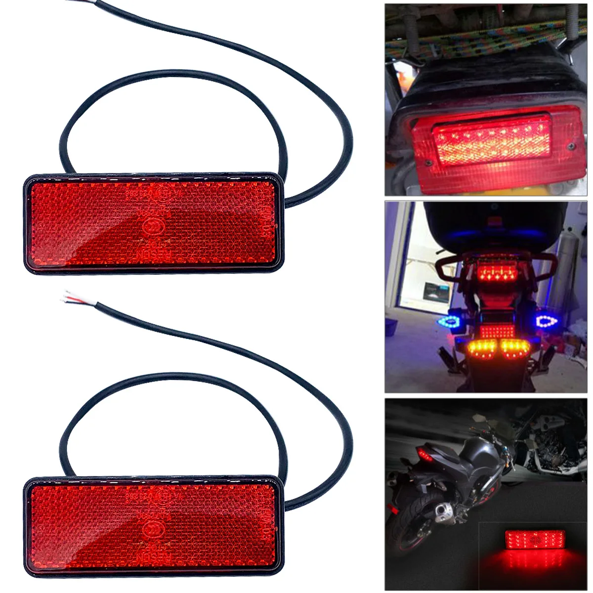 

New 2 Pcs Motorcycle Turn Signal Light Flash Moto Stop Tail Light 24 LED Rectangle Reflector Rear Warning Brake Lamp 12V IP67