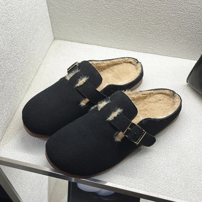 

Новинка Зима 2023, модная простая Женская Ретро обувь на плоской подошве, женские модные однотонные шлепанцы, Современные сандалии-мюли