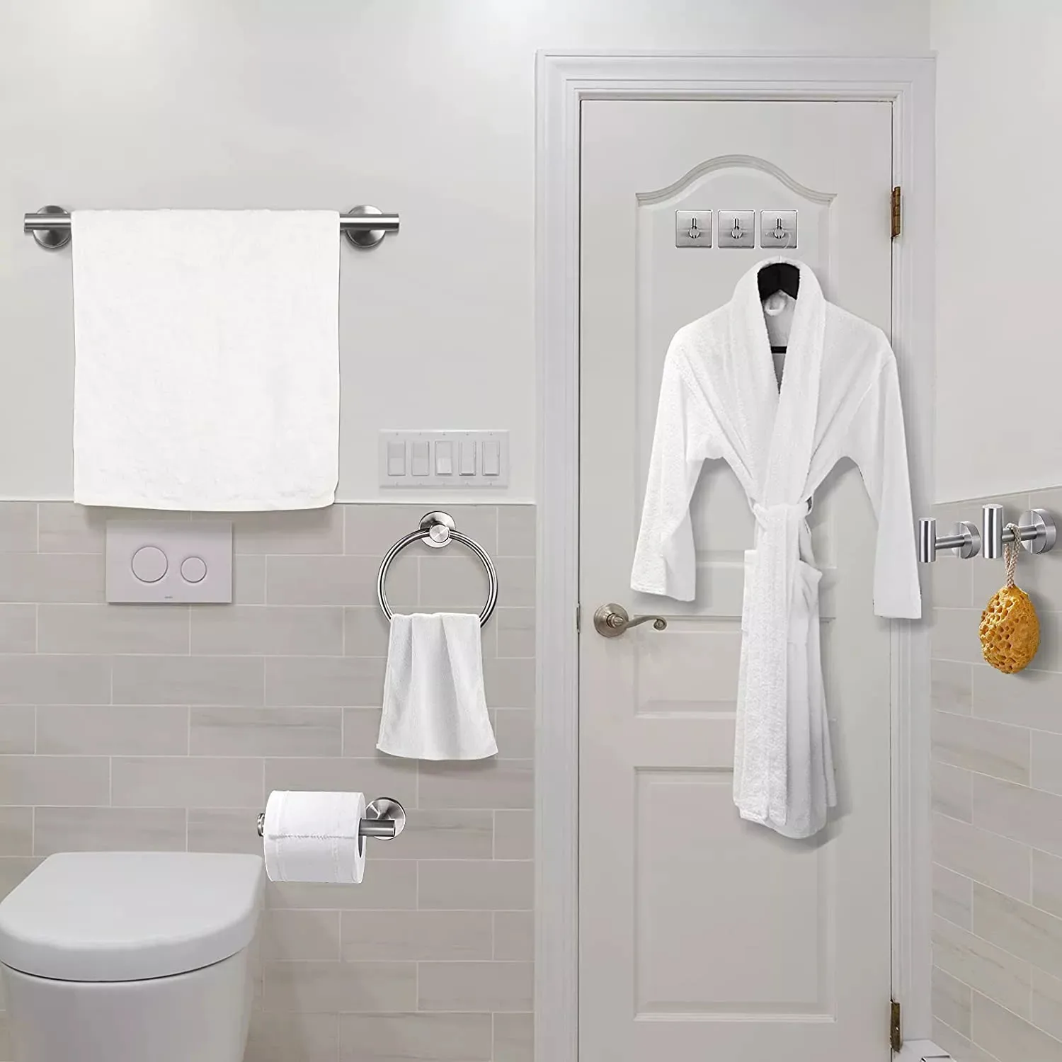 

Silver Bathroom Hardware Set Bathroom Towel Rack Wall Mount Towel Bar Set Include Hand Towel Bar Toilet Paper Holder Towel Ring