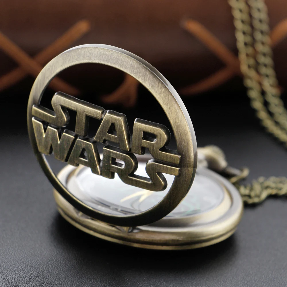 

Popular Movie Star Bronze Hollowed-Out Text Pocket Watch Necklace Vintage Steampunk Pendant Chain Clock Fashion Women Men's Gift