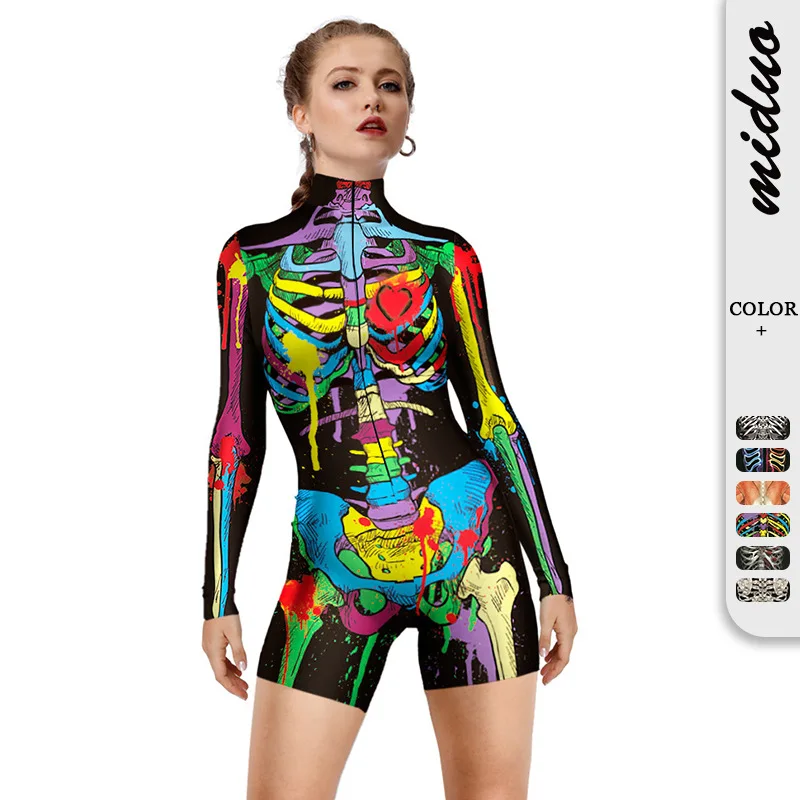 

Halloween Playsuits Printed Sexy Party PerformanceSnake Fish Scales Skull Skeleton Cosplay Elastic Streetwear Women Clothing