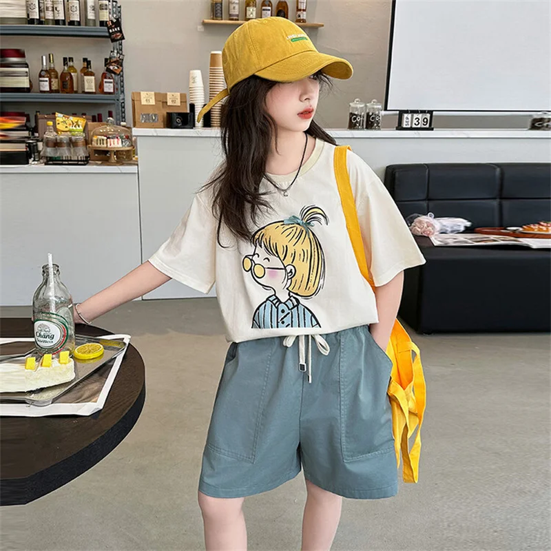 Летний комплект для девочек новинка 2024 Детский из двух предметов в Корейском