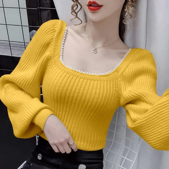 Purple Bead Women Girl Office Lady Pullover Woman Lady Knit Sweaters Low Neck Tops Tight Women's Sweater Top Coat Cloth Suéter images - 6