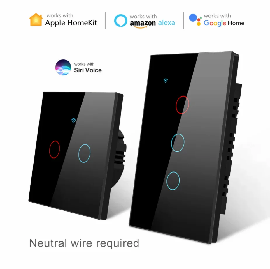 

Apple HomeKit Smart WiFi Light Switch Siri Voice Control Smart Home Touch Sensor Wall Power Switch Neutral Wire Required
