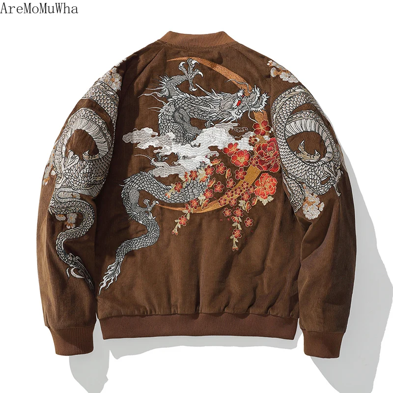 Dragon Embroidery Heavy Industries Yokosuka Chinese Style Cotton Jacket Men's Wild Cotton Corduroy Retro Winter Baseball M-3XL