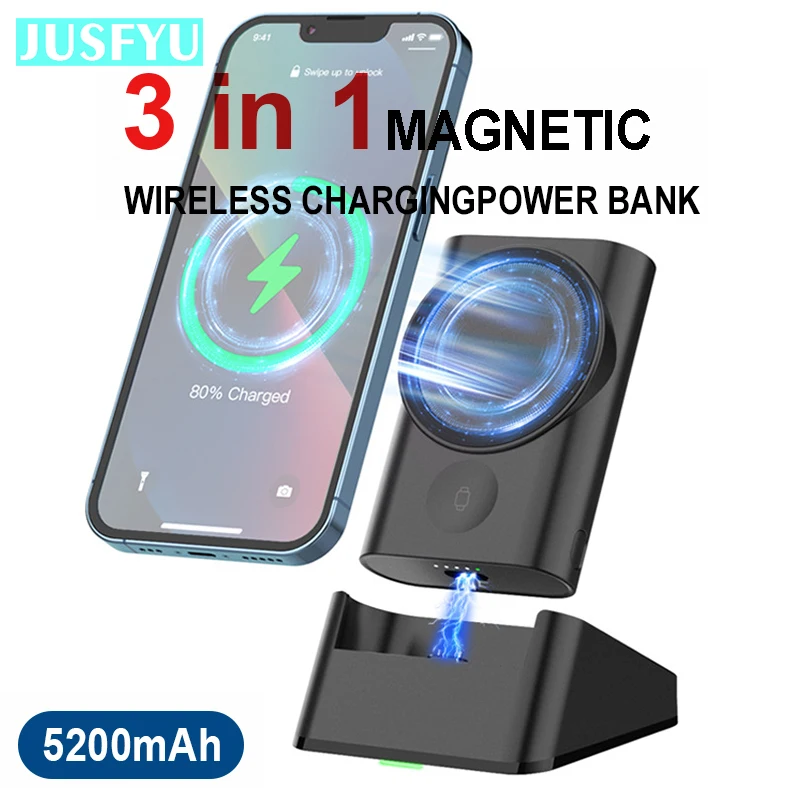 

3in1 Macsafe Powerbank Magnetic Wireless Charger Station External Auxiliary Battery Power Bank for Apple Watch iPhone 14 AirPods