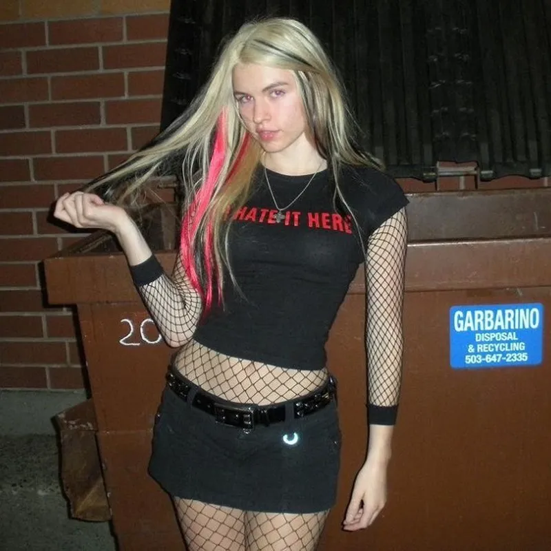 

Gothic Fairy Grunge Tee 2000s Aesthetic Letter Print Casual Vintage Punk Black Crop Top Y2k Clothes Emo girl Slim Cute Baby Tee